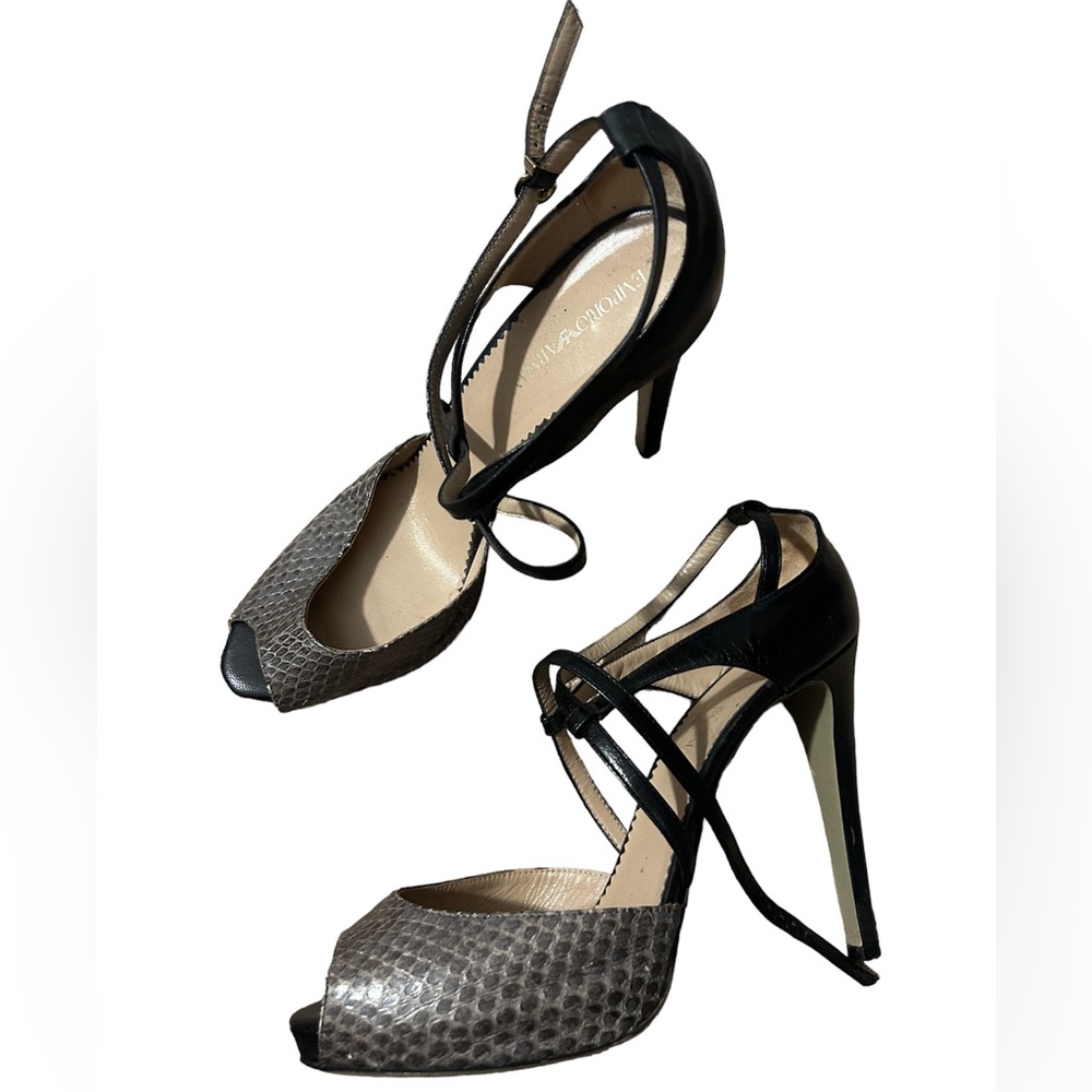 Emporio Armani Leather Ankle Wrap Heels 40 9